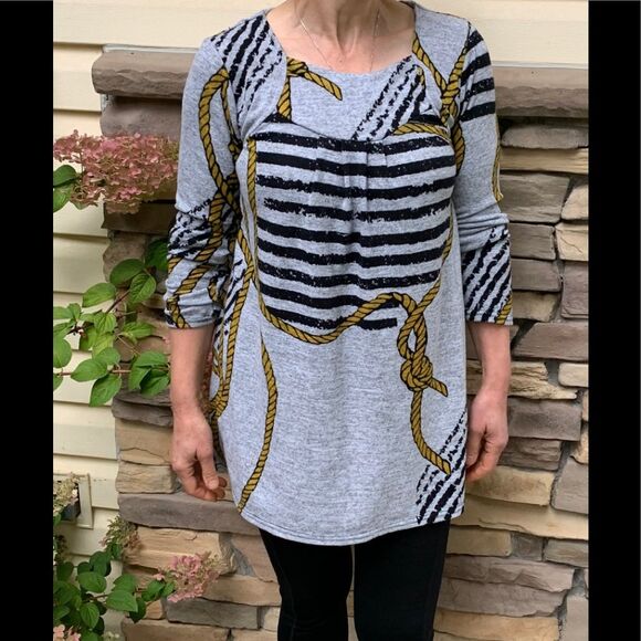 Runway grey/black/gold knitted ropes long sweater/dress, long sleeves, Large - Picture 1 of 9